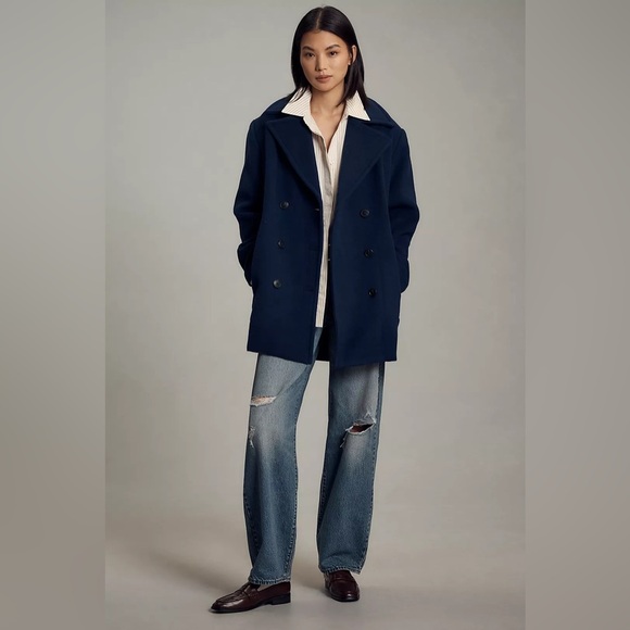 NWT! Anthropologie Navy Maeve Double-Breasted Wool-Blend Coat - Medium 💎 - Picture 5 of 7